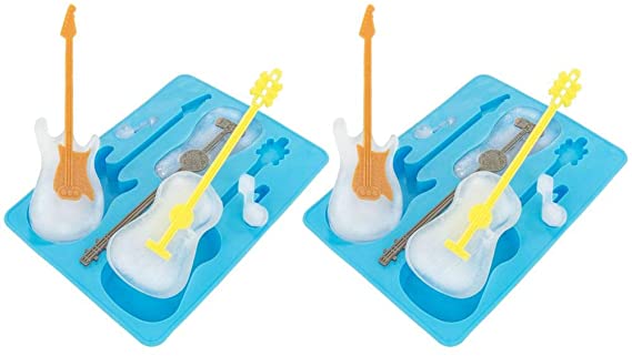 Fairly Odd Novelties Acoustic and Electric Guitar Ice Cube Tray Mold w/Stirrers Novelty Music Gift, 2 Pack, One Size, Blue