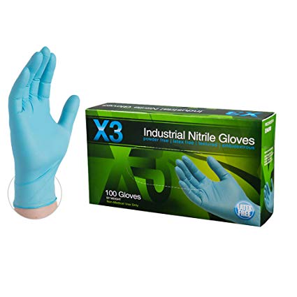 X3 Industrial Blue Nitrile Gloves - 3 mil, Latex Free, Powder Free, Textured, Disposable, Small, X342100-BX, Box of 100