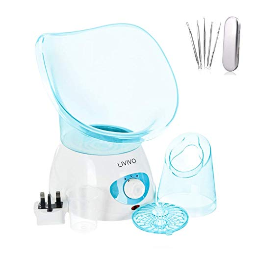 LIVIVO Facial Face Spa Steamer With Aromatherapy Diffuser and Blackhead Removal Kit Set - Ideal To Use on Open Pores For Removal of Dirt Acne Pimples etc (Blue)