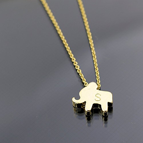 A an Elephant Necklace 16k Gold -Plated Dainty Hand stamped Personalized Initial Charms Gold cute Animal Necklace