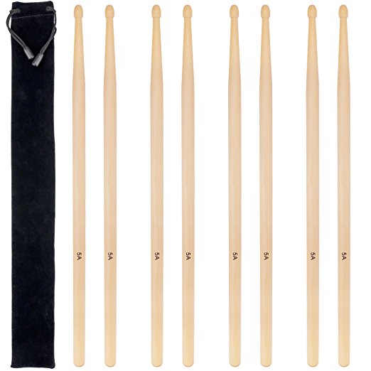 4 Pairs 5A Drum Sticks,Wood Tip Drumsticks(Maple)
