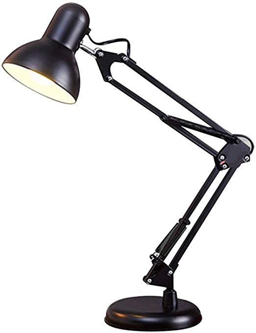 Eye Protection Folding LED Desk Lamp Swing Arm Desk Lamp Metal Lampshade Nordic Design Table Lamp Reading Light Beside Lamp Light Bulb - Button Switch (Black)