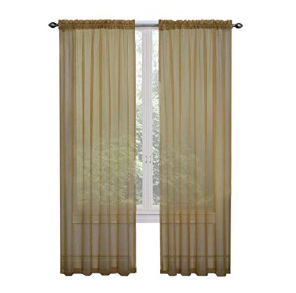 GoodGram 2 Pack: Ultra Luxurious High Thread Rod Pocket Sheer Voile Window Curtains Assorted Colors (Antique)