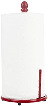 Home Basics Chevron Cast Iron Free-Standing Paper Towel Holder with Dispensing Side Bar for Kitchen Countertop & Dinning Table Room, Red