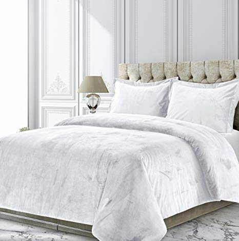 Tribeca Living VENICEDUVETQUWH Venice Velvet Oversized Solid Duvet Set, Queen, White