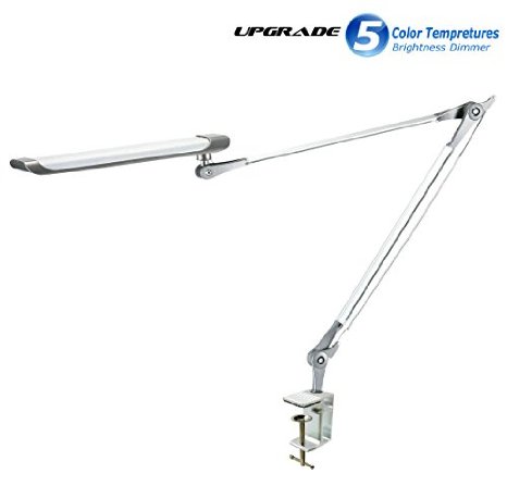 JEBSENS - New Z6 Daylight White Giant Eye-care 12W LED Clamp On Desk Lamp Professional Architect Swing  Adjustable Arm Upgraded 5 Level Dimming Touch Control 5 Color Tempretures Range from 3000K to 6500K with Metal Clamp Natural White Best for Office Home Office Art Workshop Showrooms Bookstores Reading etc
