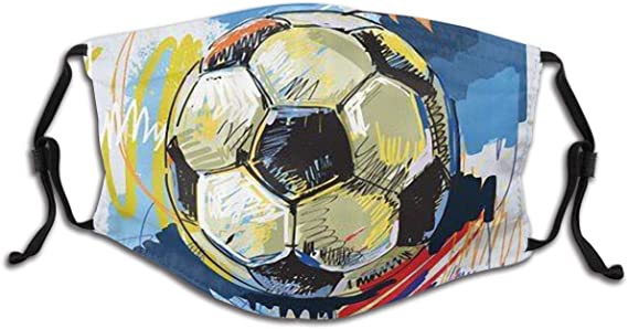 ValueVinylArt Kids Face Mask Soccer Ball Washable Reusable Cute Cool with 2 Filters for Girls Boys