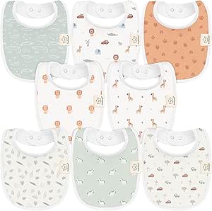 8-Pack Organic Baby Bibs for Girls & Boys - Teething Baby Bib, Baby Boy Bibs, Baby Girl Bibs, Newborn Bibs, Baby Drool Bibs for Infant, Toddler, Bibs for Baby Boy, Bibs for Baby Girl (Wilderness)