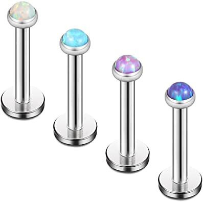 Ruifan 2mm 3mm 4mm Opal Jeweled Internally Threaded Stainless Steel Labret Monroe Lip Ring Tragus Helix Earring Stud 16G 5/16" 8mm 4PCS