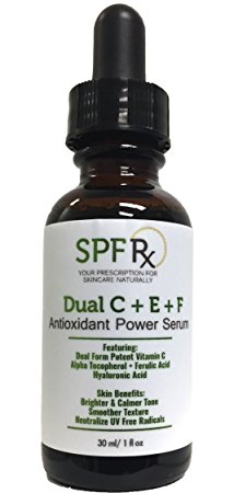 SPF Rx Dual C   E   F Antioxidant Power Serum with Dual Form Potent Vitamin C, Alpha Tocopherol, Ferulic Acid, Hyaluronic Acid for Brighter, Calmer Tone, Smoother Texture, 1 oz