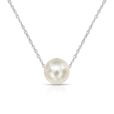 14k Gold Necklace with White Freshwater Cultured Floating Pearl Jewelry for Women