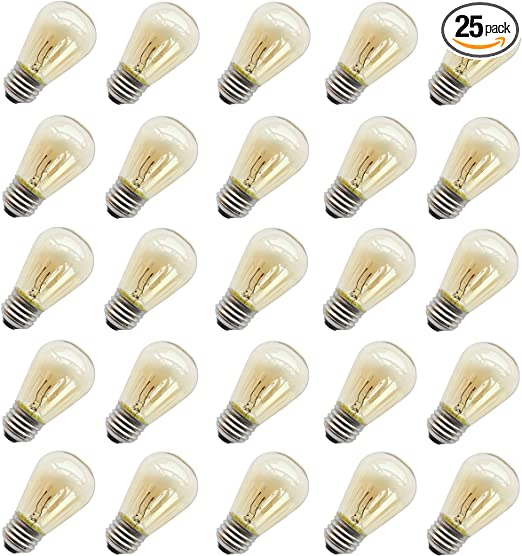 11 Watt Outdoor Light Bulbs, Rolay S14 Warm Replacement Bulbs for Outdoor Patio String Lights with E26 Base, Pack of 25