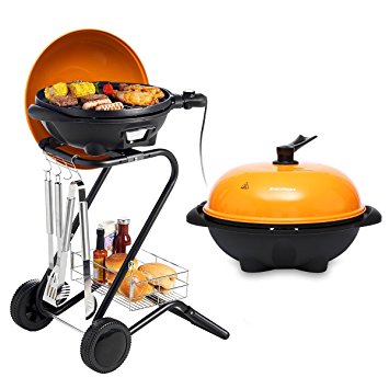 Excelvan Portable 1350W Electric Barbecue Grill with 5 Temperature Settings Ideal for Indoor and Outdoor Use, Smokeless, Non-stick, Easy to Clean, Black