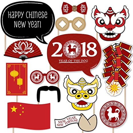 Chinese New Year - 2018 Year of the Dog Photo Booth Props Kit - 20 Count