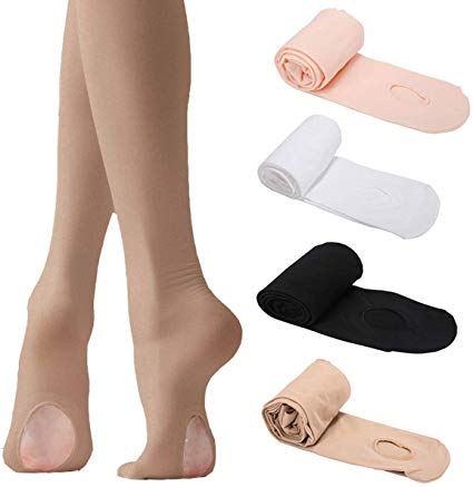 WEWINK PLUS Girls Ballet Tights 3-4Pairs Dance Ballet Ultra Soft Pro Ballet Footed Tights with Holes