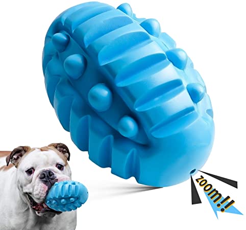 Squeaky Dog Toy for Aggressive Chewers, Indestructible Dog Toy with Beef Flavor Tough Dog Toy for Large Medium Small Dogs Non-Toxic Natural Rubber Dog Chew Toy Dental Care Teeth Cleaning (Blue)