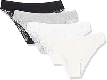 Amazon Essentials Women's Cotton and Lace Cheeky Brazilian Underwear, Pack of 4