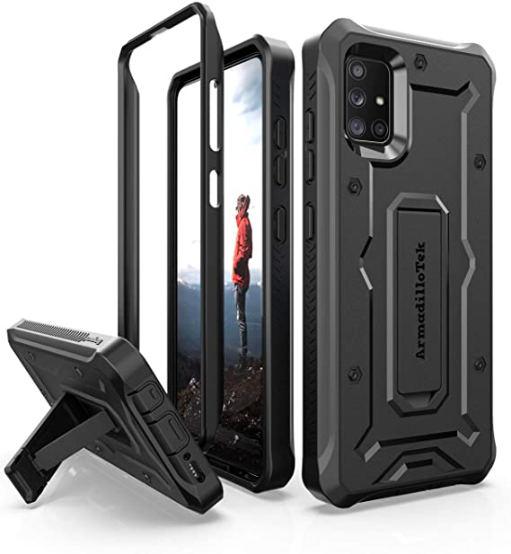 ArmadilloTek Vanguard Designed for Samsung Galaxy A51 Case Military Grade Full-Body Rugged with Kickstand- Black