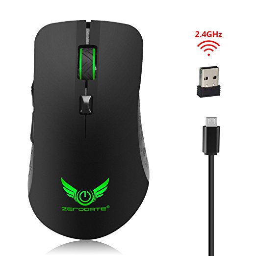Rechargeable Wireless Gaming Mouse - Povee GM04 Optical Ergonomic USB C Mice with 6 Buttons 7 Colorful Breathing Light for laptop mac and computer