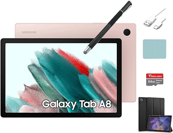 SAMSUNG Galaxy Tab A8 10.5" Touchscreen Android 11 Wi-Fi Tablet, 128GB Internal Memory, 4GB RAM, 8MP Rear   5MP Front Camera, Bluetooth v5.0, Pink Gold with Accessories