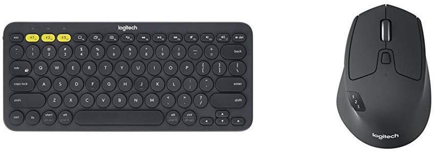 Logitech K380 Multi-Device Bluetooth Keyboard – Dark Grey & M720 Triathalon Multi-Device Wireless Mouse – Paired with Bluetooth or USB, Black