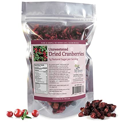 Unsweetened Dried Cranberries, No Added Sugar, Juice Or Oils, 1g Natural Sugar Per Serving, 3oz, Pure & Simple, USA Sourced