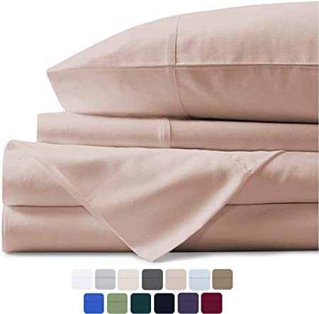 Mayfair Linen 100% Egyptian Cotton Sheets, Blush Queen Sheets Set, 600 Thread Count Long Staple Cotton, Sateen Weave for Soft and Silky Feel, Fits Mattress Upto 18'' DEEP Pocket