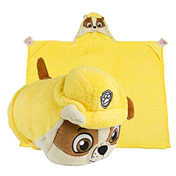 Comfy Critters PAW Patrol Rubble Kids Stuffed Animal Dog Blanket - Huggable Toy Pillow Perfect for Play, Travel, Nap Time, and Fun