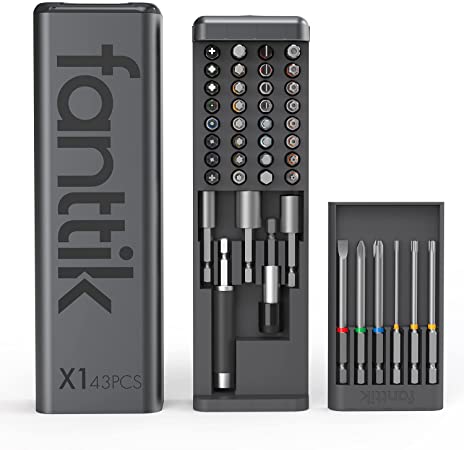 TACKLIFE 43PCS Screwdriver Bit Set, S2 Steel, 1/4" Hex, 25mm/75mm Screwdriver Bit, 48mm Socket, Extension, Aluminum Case Included - fanttik X1