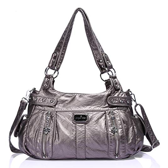 Angelkiss Design Handbags Womens Purse Feel Soft Lether Multiple Top Zipper Pockets Shoulder Bags Large …