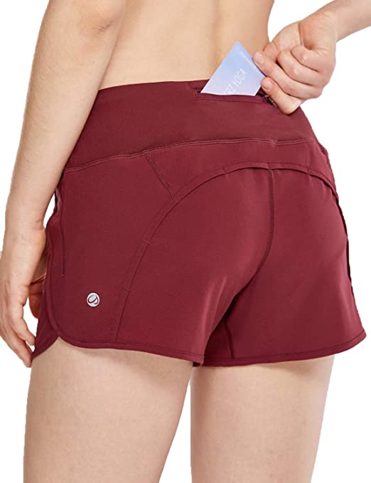 CRZ YOGA Women's Quick-Dry Athletic Sports Running Workout Shorts with Zip Pocket - 4 Inches