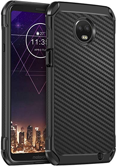 BENTOBEN Moto Z3/Moto Z3 Play Case, Shockproof Carbon Fiber Texture Slim 2 in 1 Faux Leather Hard Cases Soft TPU Bumper Hybrid Anti-Slip Protective Phone Cover for Motorola Moto Z3/Z3 Play 2018, Black