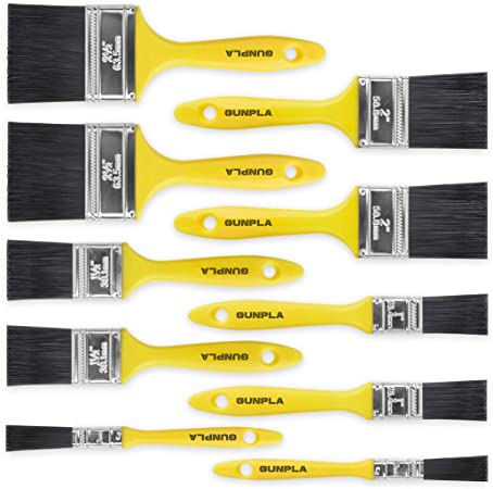 Gunpla 10 Pieces Paint Brushes Set Professional Polyester Bristles Painting Brush, Comfortable Plastic Handle Fences Furniture Wall Door Household Varnishing Clean Decorating Painting Brushes Kit