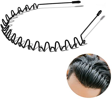 TecHong Fashion Headband for Men Women - Unisex Black Hair Band Hoop Clips, Metal Elastic Non-slip Bandeau