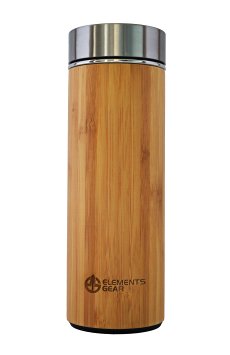 425 ml Insulated Bottle Infuser with Removable Strainer - High Quality Bamboo Wood & Stainless Steel with Double Wall Vacuum Insulation - Wide Mouth - For both Hot and Cold Drinks - Water, Fruit Infuser, Tea Infuser, Coffee, Hot Chocolate, etc. - Eco Friendly, BPA Free