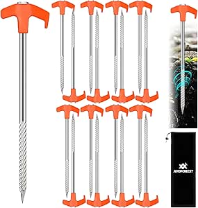 16Pcs Heavy Duty Tent Stakes AVOFOREST 9.8 inch Tent Stakes Portable Camping Stakes for Camping Patio, Garden, Canopies, Grassland, Outdoor Orange