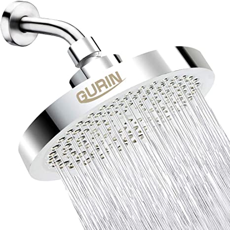 Gurin Shower Head High Pressure Rain, Luxury Bathroom Showerhead with Chrome Plated Finish, Adjustable Angles, Anti-Clogging Silicone Nozzles (California 1.8 GPM)