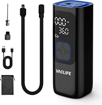 VacLife Tire Inflator Portable Air Compressor - Cordless Air Pump for Car Tires, Auto Tire Pump (up to 160 PSI) w/Auto-Shutoff Function, Car Accessories for Men, Blue (VL768)