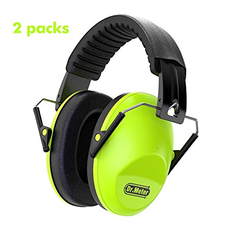 Dr.meter Kids Noise Reduction Earmuffs with 27 NRR Hearing Protection Earmuffs for Shooting Sleeping and Studying, Green-2 Packs