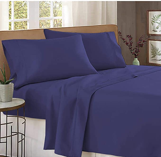 Linen Republic Hotel Collection Bed Sheet Set Ultra Soft, Percale Quality 1800 Wrinkle and Fade Resistant(Navy, Queen)