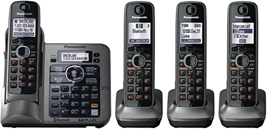 Panasonic KX-TG7644M DECT 6.0 Link-to-Cell via Bluetooth Cordless Phone with Answering System, Metallic Gray, 4 Handsets