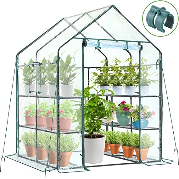 Ohuhu Plastic Greenhouse for Outdoors: Portable Walk in Plant Green House with Improved Transparent PVC Cover, 3 Tiers 12 Shelves Stands Small Greenhouses Backyard Green Houses for Outside Heavy Duty