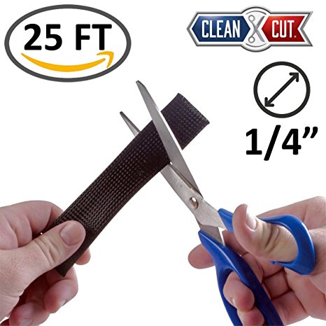 Techflex CCP0.25BK25 Flexo Clean-Cut Braided Sleeve, 1/4" Diameter, 25' L, Black