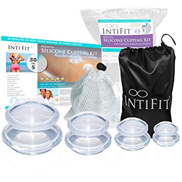 Cupping Therapy Sets Massage Cups - Inti Fit Silicone Vacuum Suction Cupping Cups for Professional Studio and Home - Deep Tissue Muscle Joint Pain Cellulite & More (Clear 4)