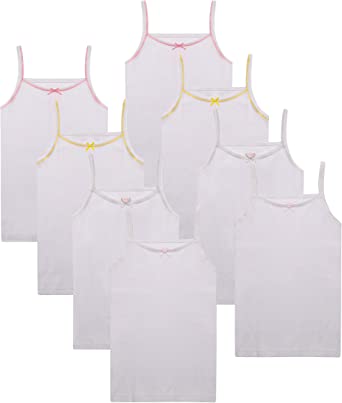 Buyless Fashion Girls Tagless Cami Scoop Neck Undershirts Cotton Tank with Trim and Strap (8 Pack)