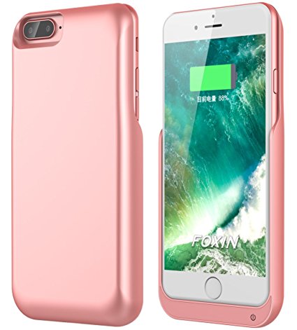 iPhone 7 Plus Battery Case, Foxin 4000 mAh Extended Battery Charger Case Rechargeable Power Bank Battery Charging Case for iPhone 7 Plus/6 Plus/6S Plus (5.5 inch) (Rose Gold)