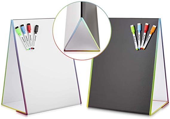 Tabletop Magnetic Easel Whiteboard & Blackboard with Chalkboard Design (2 Sides) 16 X 12.5” Includes:4 Dry Erase Markers & 4 Chalk Markers Drawing Art Black Board Educational Kids Toy