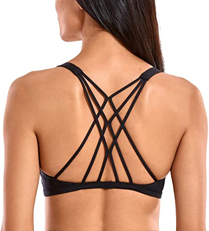 CRZ YOGA Women's Cute Yoga Sports Bra Strappy Sexy Back Padded Low Impact Workout Clothes Bra Tops