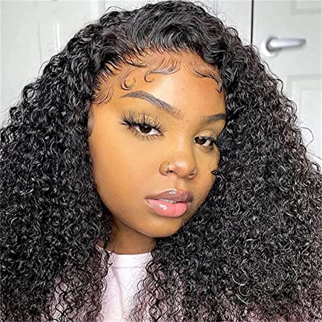 ISEE Transparent Lace Front Wigs Human Hair Pre Plucked 180% Density Brazilian 13x4 Kinky Curly Lace Front Wig with Baby Hair Natural Human Hair Wigs for Black Women (20 Inch Curly Wigs)