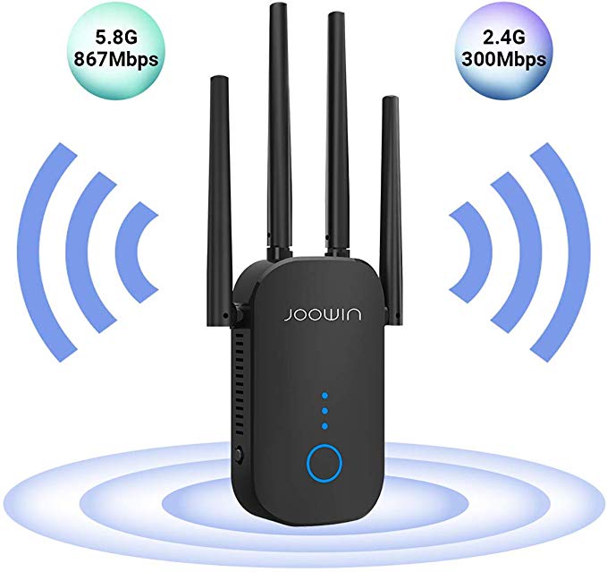 WiFi Range Extender, JOOWIN 1200Mbps WiFi Repeater 2.4 & 5GHz Dual Band WiFi Booster Extender, Wireless Signal Booster with External Antennas, Extends WiFi to Smart Home&Alexa Devices